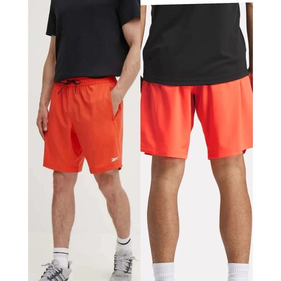 10. Reebok Woven NWT Moisture-Wicking 9" Drawstring Shorts Dynam Red/White - Picture 1 of 4